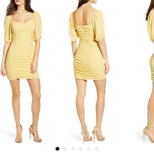 All in Favor Nordstrom yellow ruched floral dress small